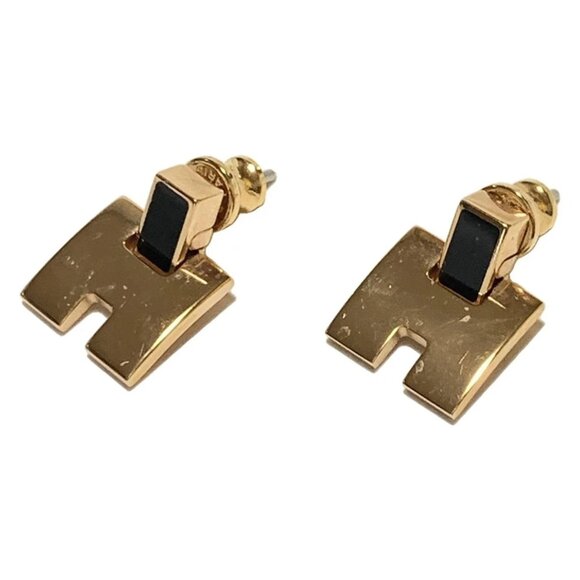 HERMES Gold Black Hardware Earrings 663-071225 - Picture 1 of 3